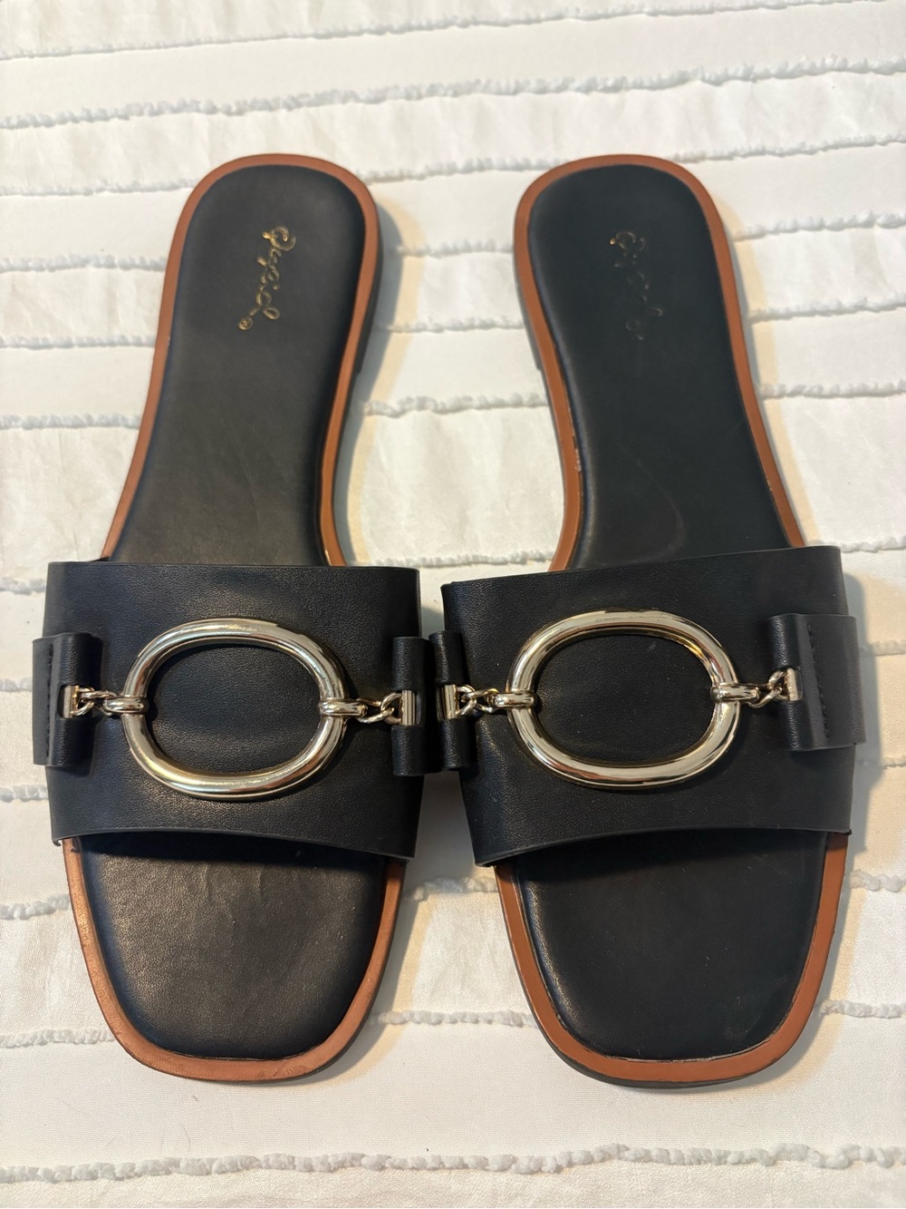 Black Slide Sandals with Gold Hardware - Women